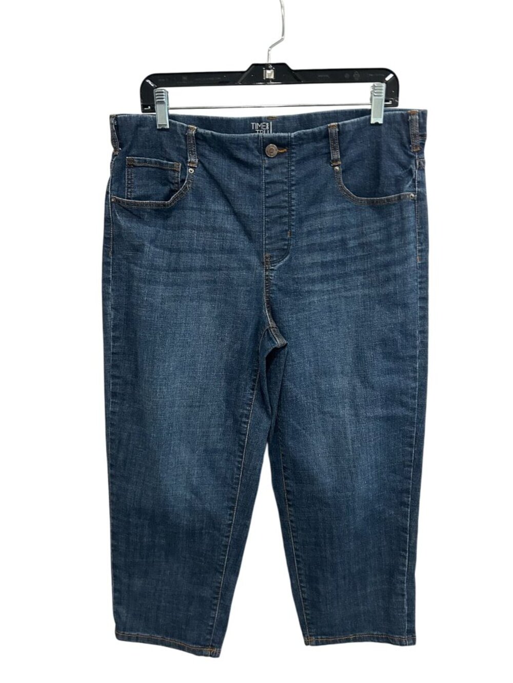 Time And Tru Large Dark Wash Denim Capris Stretch Cotton Neutral Aesthetic
